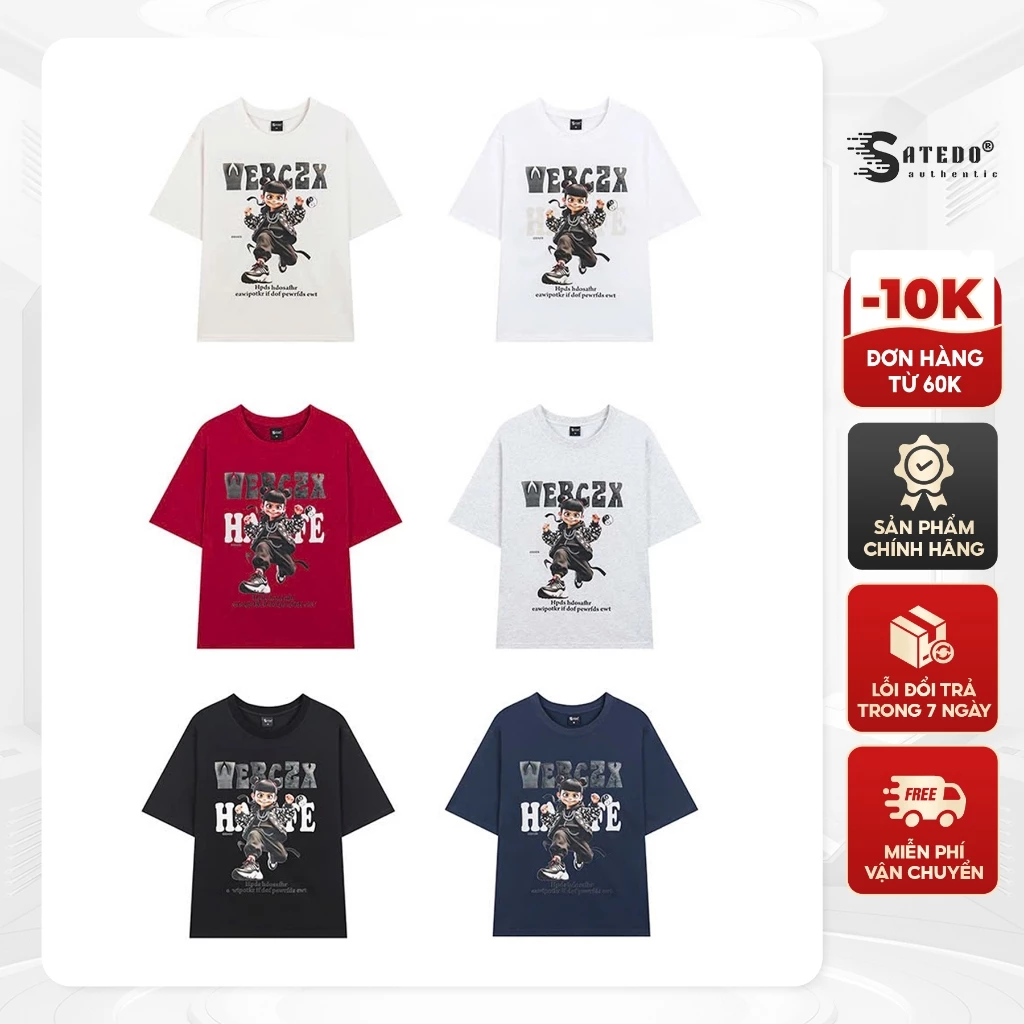 Combo 2 Áo Phông Cotton S ATEDO Nam Nữ Unisex Cổ Tròn Tay Ngắn in Ngộ Nghĩnh Form Regular mã SP: A025
