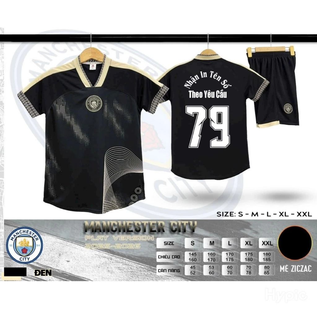 Bộ Quần Áo Đá Banh MC đen (Nhận In Tên Số) Thun Mè Cao Cấp Logo Thêu Nam Nữ Top Sport