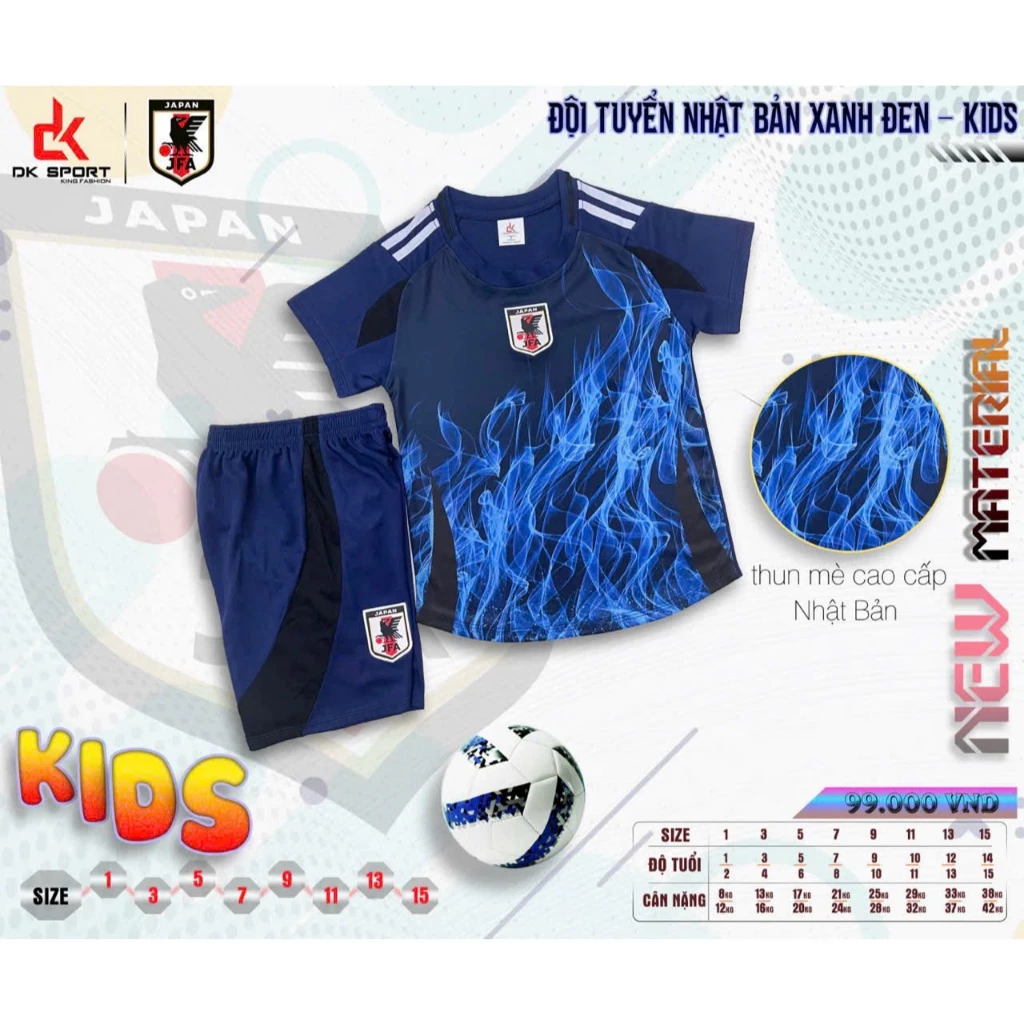 Bộ Quần Áo Đá Banh Nhật Xanh Đen Trẻ Em (Nhận In Tên Số) Thun Mè Cao Cấp Logo Thêu Kids Top
