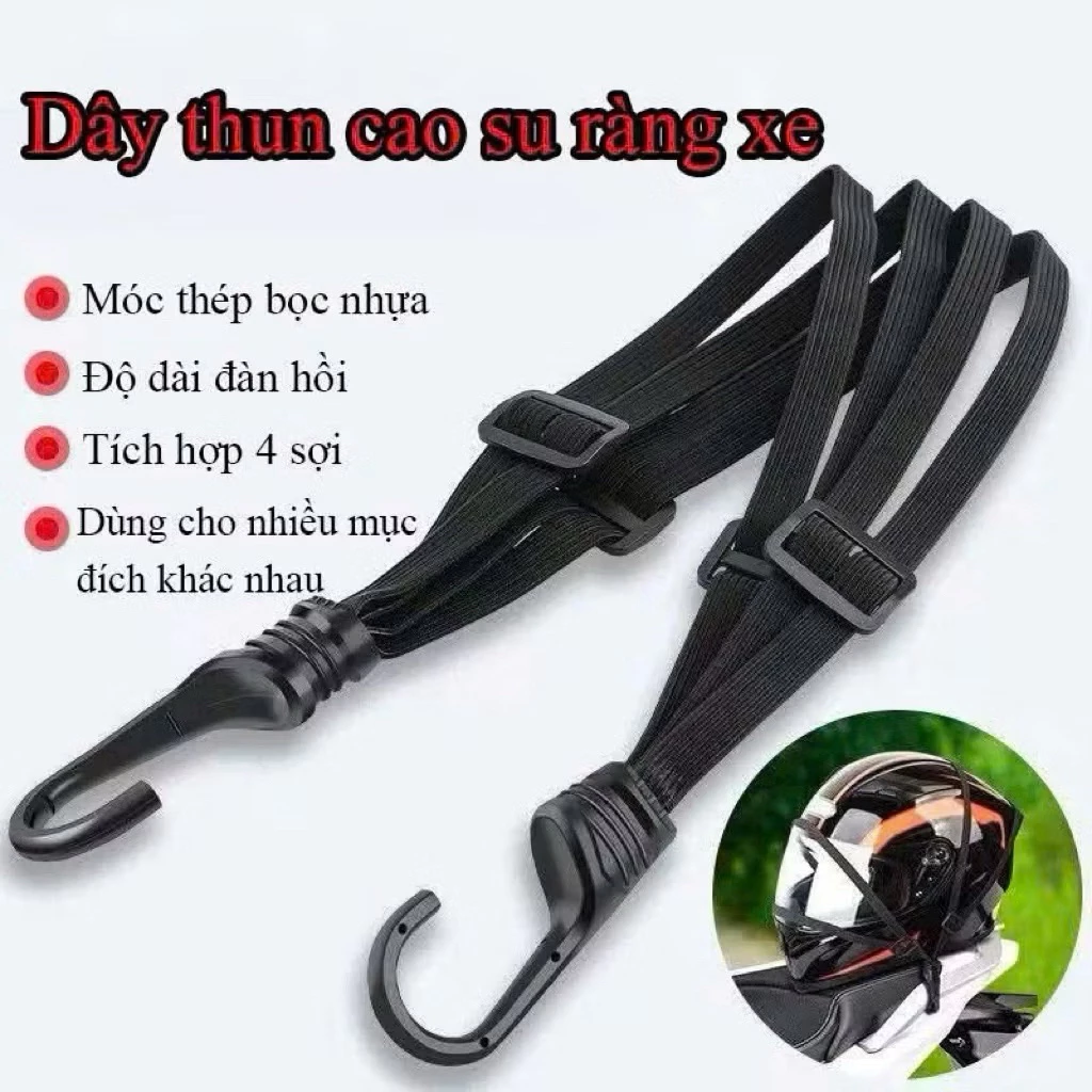 Dây Buộc Hành Lý Co Giãn 60cm/90cm Kèm 2 Móc – Buộc Mũ Bảo Hiểm, Đồ Đạc, Thu Gọn Tiện Lợi