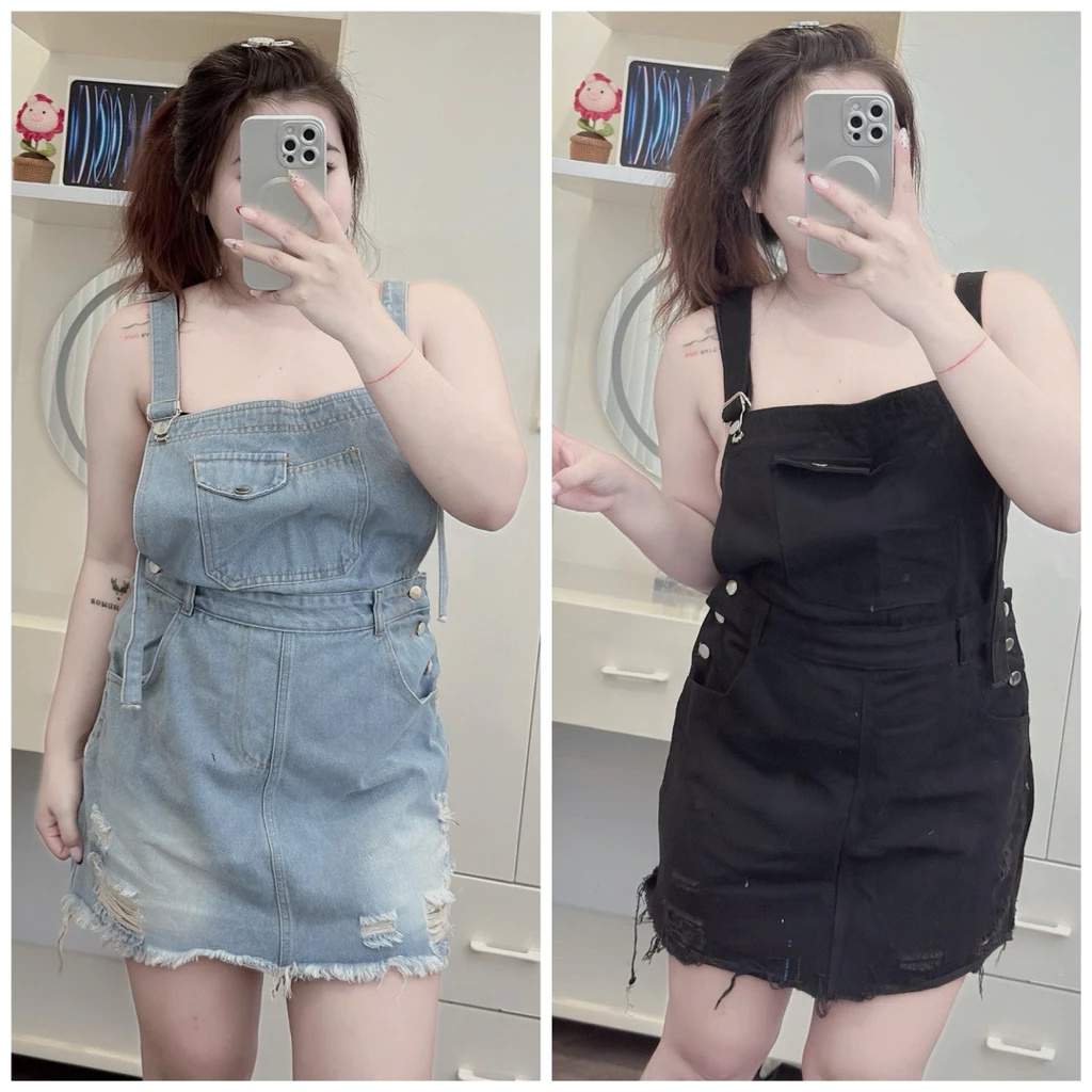 [ bigsize 60/90kg] Yếm váy jean chất jean mềm không co giãn(yếm váy)