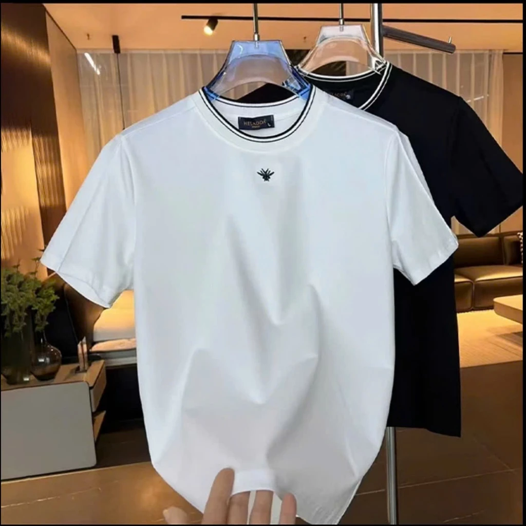Áo thun nam GUDO cổ tròn bo phối kẻ chất cotton thoáng mát form dáng trẻ trung G14