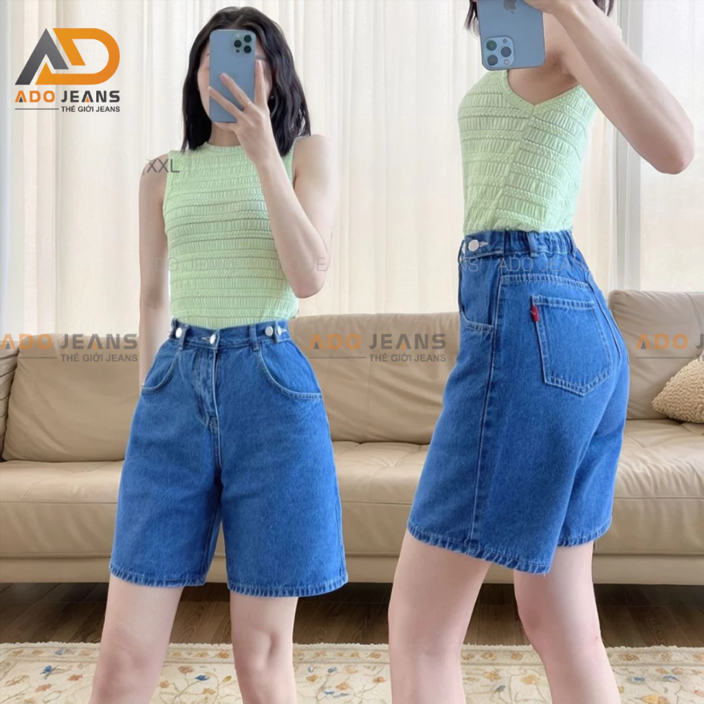 Quần lửng ngố jean nữ lưng sau chun đai chỉnh eo (Mã SK13)