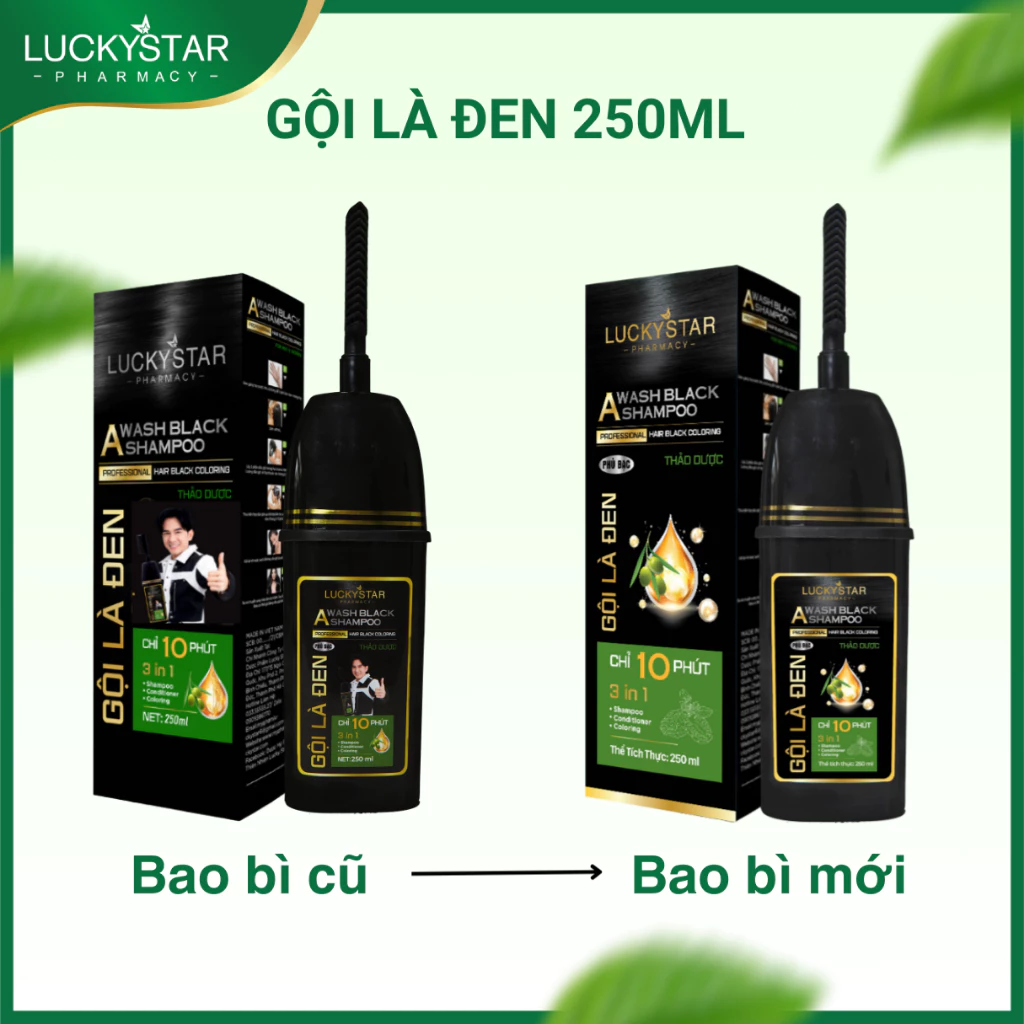 ( Dầu Gội Phủ Bạc ) Gội Là Đen Lucky Star Màu Đen - 250ml/400ml/Hộp 10 Gói