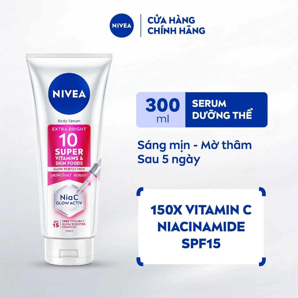Serum Dưỡng Thể NIVEA 10 Super Vitamins & Skin Foods Sáng Da/Vitamin Extra Bright C&AHA Dưỡng Sáng (300ml) - 93824/99197