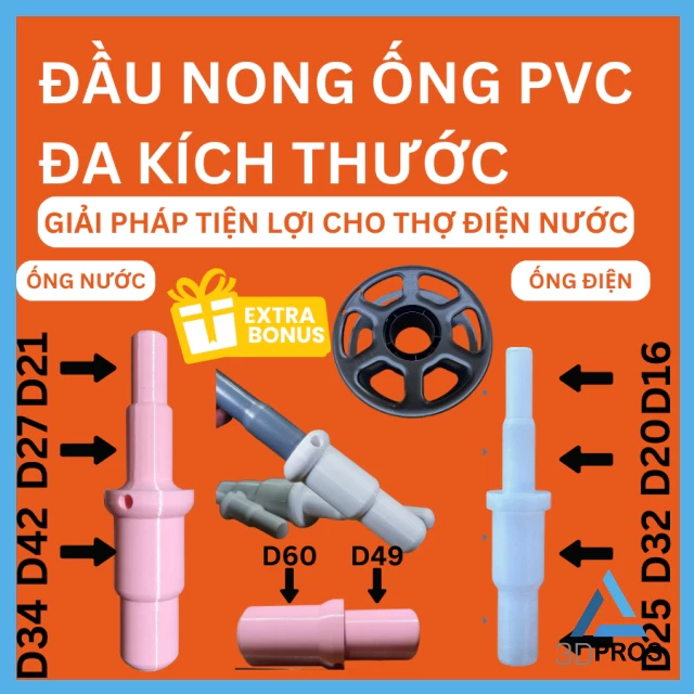 Đầu nong ống PVC đa kích thước 3,4 Trong 1 ống điện, nước 21,27,34,42,49,60 – giải pháp loe măng xông in 3D- 3dpros