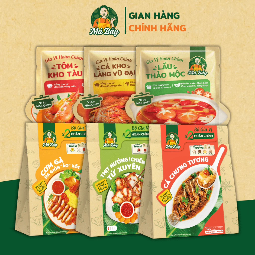 Gia vị Má Bảy hoàn chỉnh chuẩn vị cá chưng tương thịt nướng cơm gà tôm kho cá kho lẩu thảo mộc