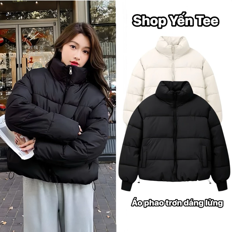𝙃𝘼𝙉𝘼.𝘾𝙡𝙤𝙩𝙝// Áo Khoác Phao Boxy Cao Cấp Lửng Tay Dài Cổ Cao Bông Nhồi Tay Bo God Mother- Áo Phao Tay Bo Form BOXY