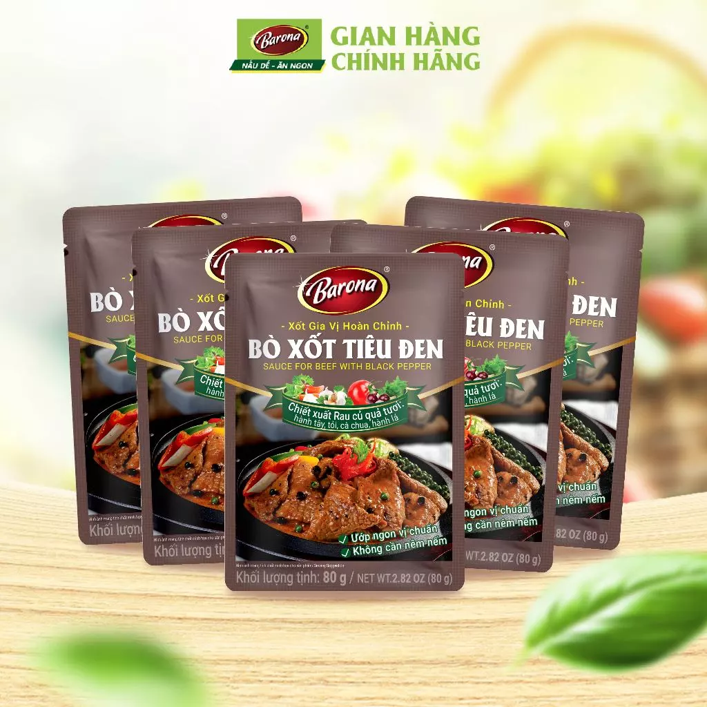 Combo 5 Gói Gia Vị Bò Xốt Tiêu Đen Barona 80g ướp ngon chuẩn vị không cần nêm nếm