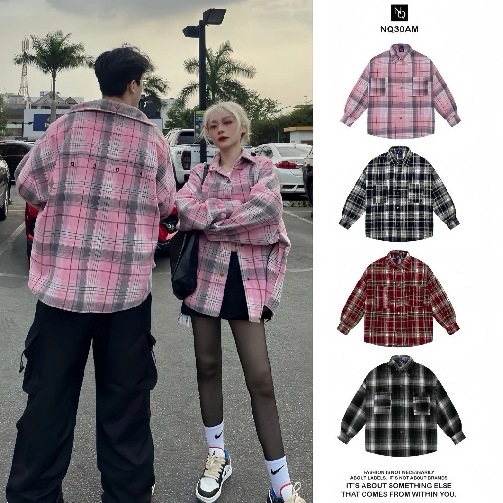 ( ÁO DẠ CAO CẤP) Áo Khoác Sơ Mi Flannel NQ30 Nỉ Dạ Có Nón Tay Dài Form Rộng Nam Nữ Unisex