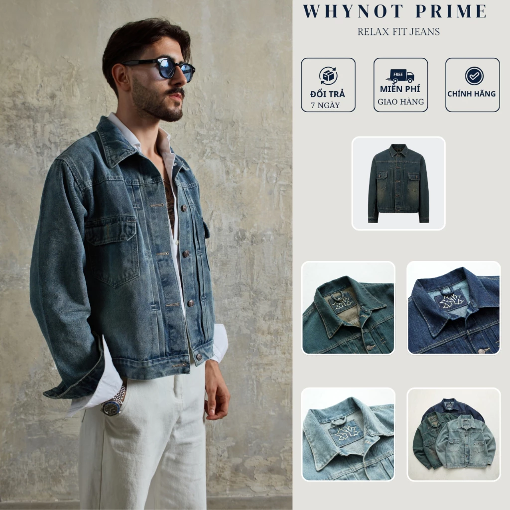 Áo Jean Nam Form Rộng Màu Retro Blue (Màu Xanh Nhạt Retro) cao cấp | Retro Jeans Jacket