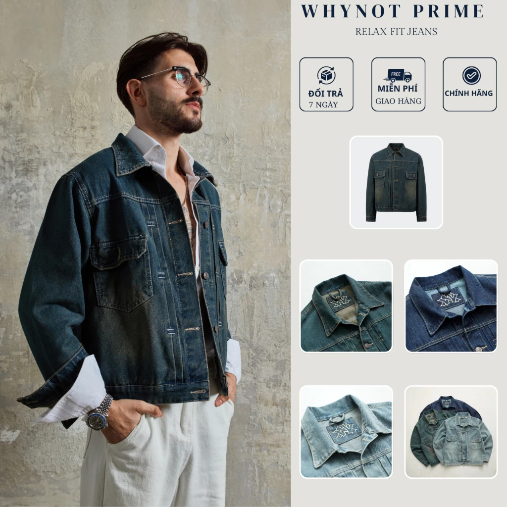 Áo Jean Nam Form Rộng Màu Dusty Blue (Màu Xanh Đậm) cao cấp | Dusty Jeans Jacket