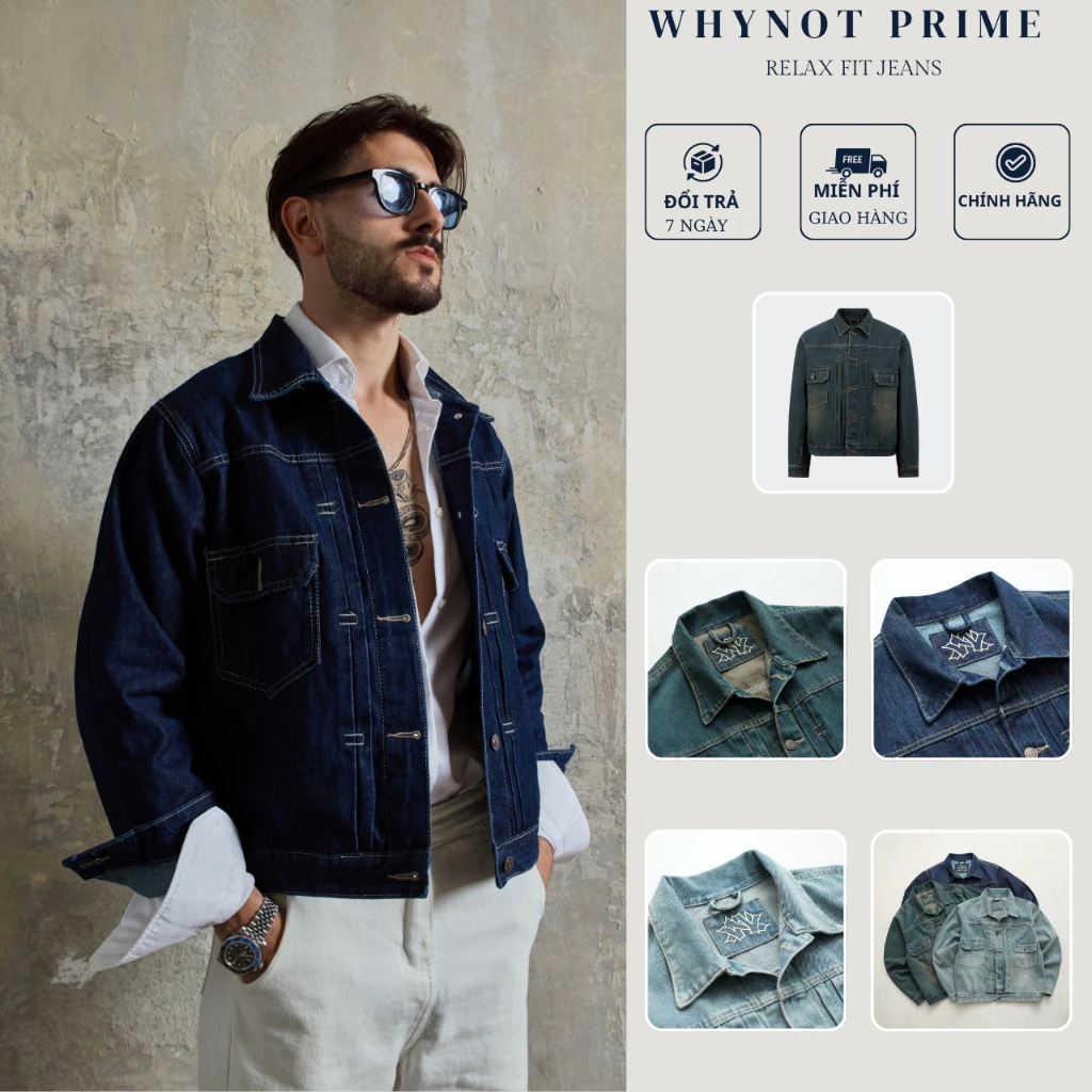 Áo Jean Nam Form Rộng Màu INDIGO (Màu Xanh Denim Cổ Điển) cao cấp | Dusty Jeans Jacket