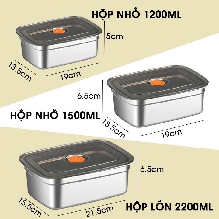 [Hàng Đẹp] COMBO 5 hộp Inox LOẠI 1 Có Nắp Đậy Hút Chân Không, Khay Đựng Đồ Để Tủ Lạnh