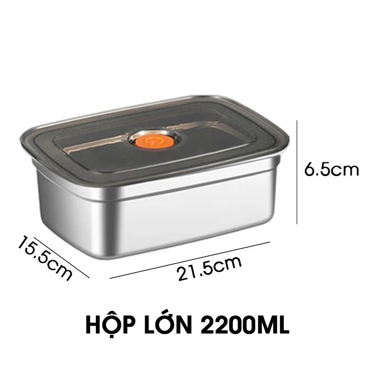 [Hàng Đẹp] COMBO 5 hộp Inox 2200ml LOẠI 1 Có Nắp Đậy Hút Chân Không, Khay Đựng Đồ Để Tủ Lạnh