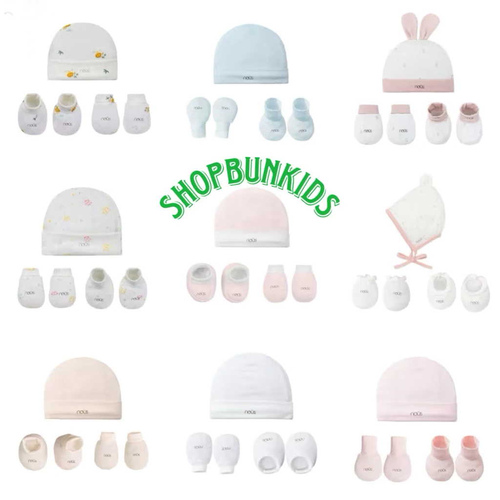 [ Nous ] Set Mũ bao tay, bao chân Nous sơ sinh, Phụ kiện sơ sinh Nous 0-3M
