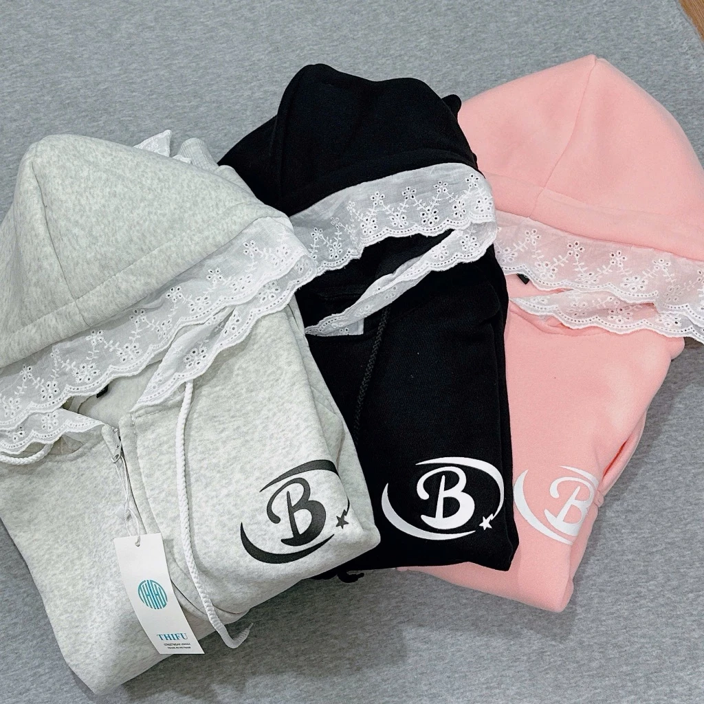 Áo Khoác  Nỉ Phối Ren Form Rộng Nam Nữ Unisex 2025