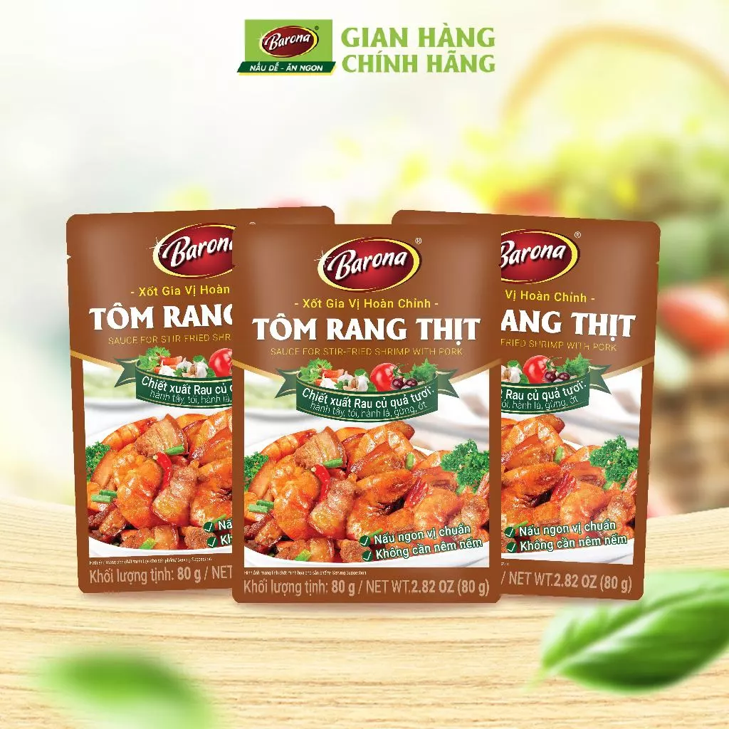 Combo 3 gói Gia Vị Tôm Rang Thịt Barona 80g ướp ngon chuẩn vị không cần nêm nếm