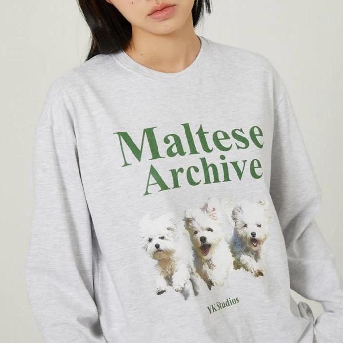 Hàn Quốc Waikei Malzis dễ thương ba con chó dài tay áo phông T-shirt hàng đầu cho nam và nữ