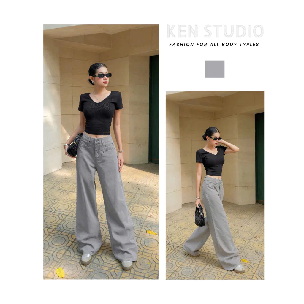 Quần Jeans Nữ Ống Rộng , Quần Jeans Suông Ken Túi Moi Quần Bò Nữ Hot Nhất KenStudio