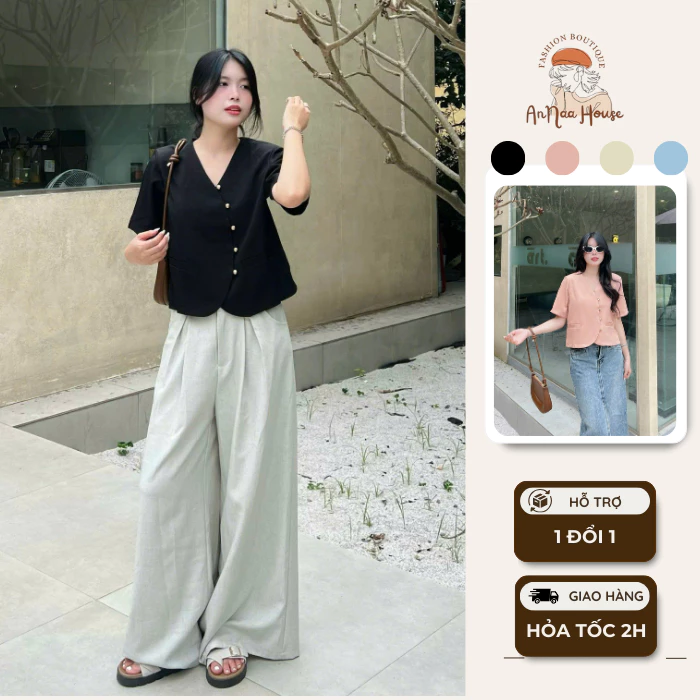 Áo Vest nữ tay ngắn croptop Anna House áo blazer nữ cổ V dáng ngắn 4 Màu Basic dễ phối