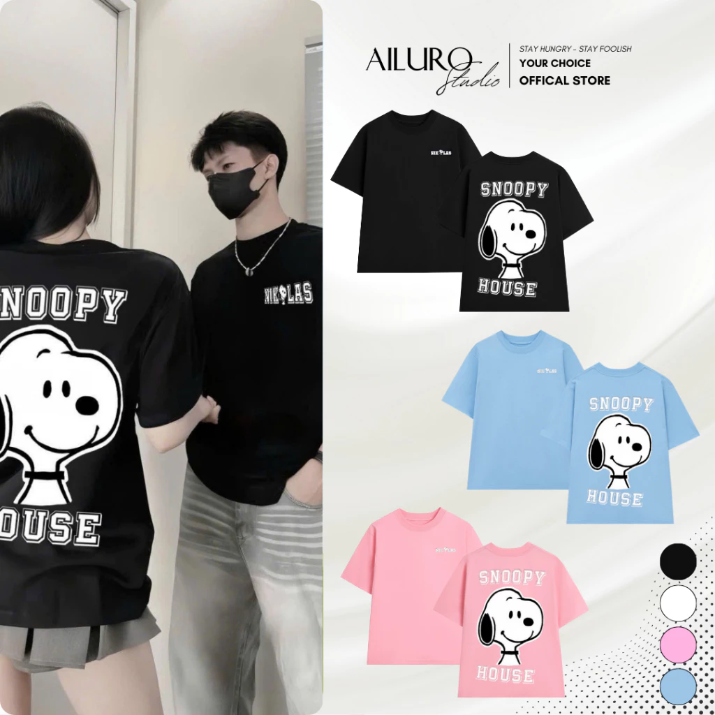 Áo Thun Snoopy House - Áo phông In Hình nam nữ Form rộng Tay lỡ Unisex 100% Cotton Cao Cấp