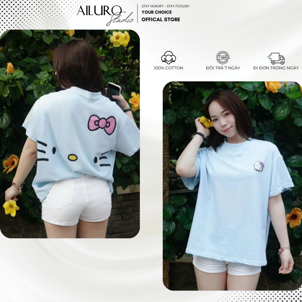 Áo Thun Hello Kitty Dễ Thương nhiều màu - Áo phông In Hình nam nữ Form rộng Tay lỡ Unisex 100% Cotton Cao Cấp