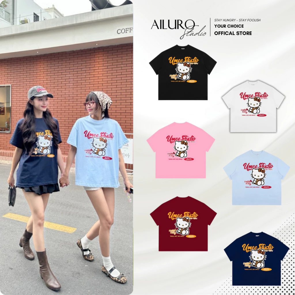 Áo Thun Hello Kitty Da Beo - Áo phông In Hình nam nữ Form rộng Tay lỡ Unisex 100% Cotton Cao Cấp