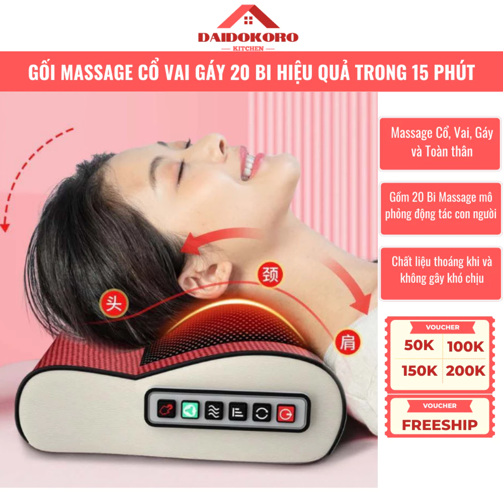 Gối Massage Cổ Vai Gáy Hồng Ngoại 20 Bi Cao Cấp Hiêu Quả Trong 15 Phút Hỗ trợ mát xa toàn thân