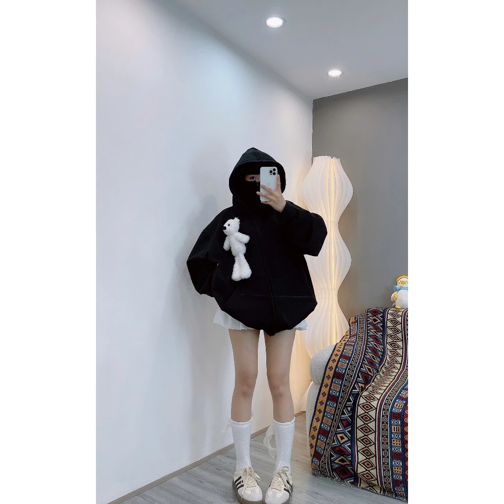 ( DEAL MỞ BÁN ) ÁO KHOÁC ZIP HOODIE NIN JA 2 MŨ TẶNG KÈM GẤU TRẮNG BỰ