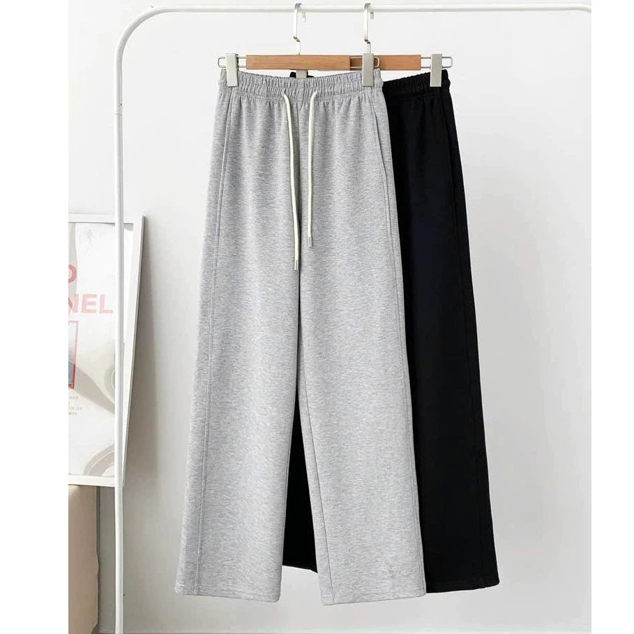 Quần thun ống rộng 2 SỌC GÂN form suông dài rộng vải thun da cá dày dặn nam nữ dễ phối đồ
