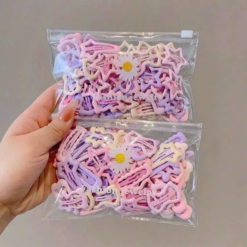 Set 32 Kẹp Tóc Bấm Cho Bé – Nhiều Hình Xinh Xắn Tông Hồng Tím Dễ Thương
