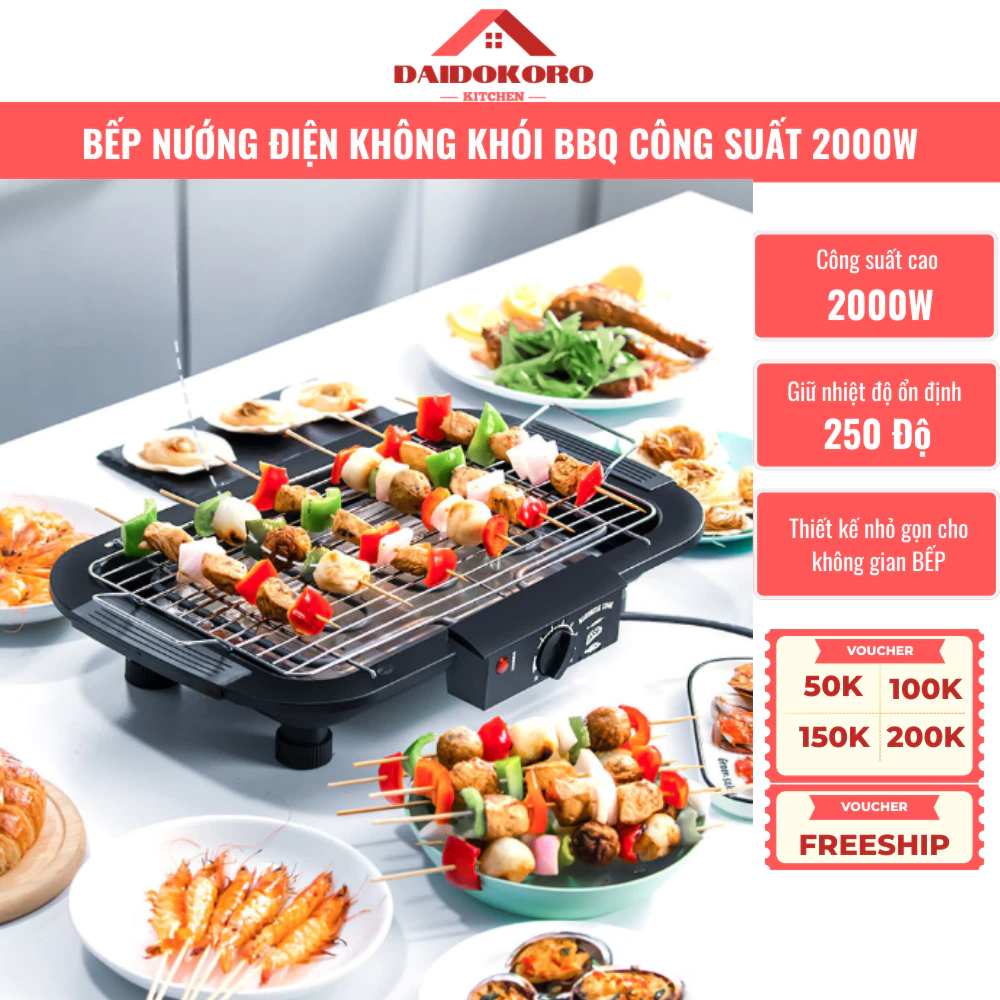 Bếp Nướng Điện Không Khói Bếp Nướng BBQ Gia Đình Công Suất 2000W Tiện Lợi Dễ Dàng Sử dụng
