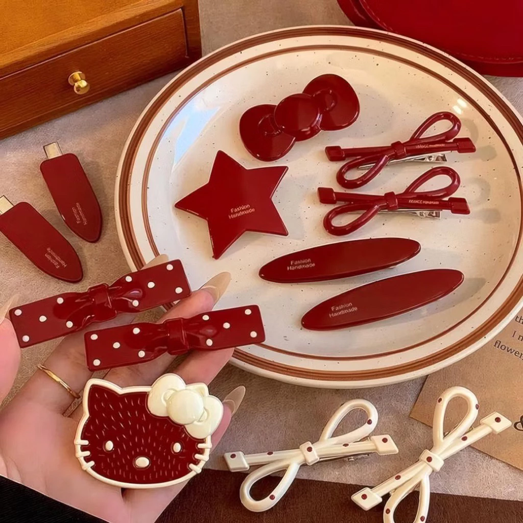 Set 13 Kẹp Đỏ Hello Kitty Phong Cách Nữ Tính Sang Chảnh
