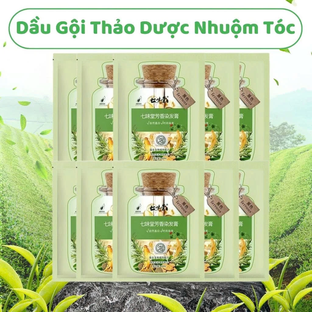Hộp 10 Gói Dầu Gội Nhuộm Màu Tóc Thảo Dược, Dầu Gội Phủ Bạc Tóc Nuôi Dưỡng Tóc Khoẻ Óng Mượt