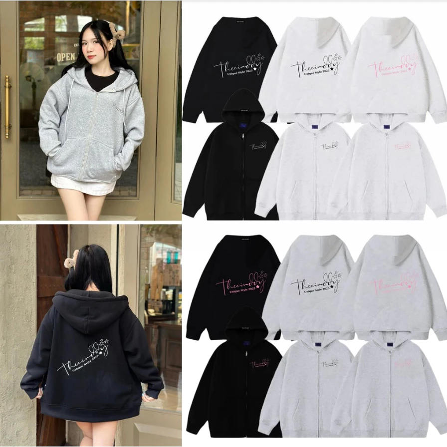 Áo Hoodie Zip  In Chữ Ký Thecinddy Form Chuẩn,Áo Khoác Hoodie Zip Ulzzang Hàn Quốc mẫu Mới 2025 ( có túi trong )