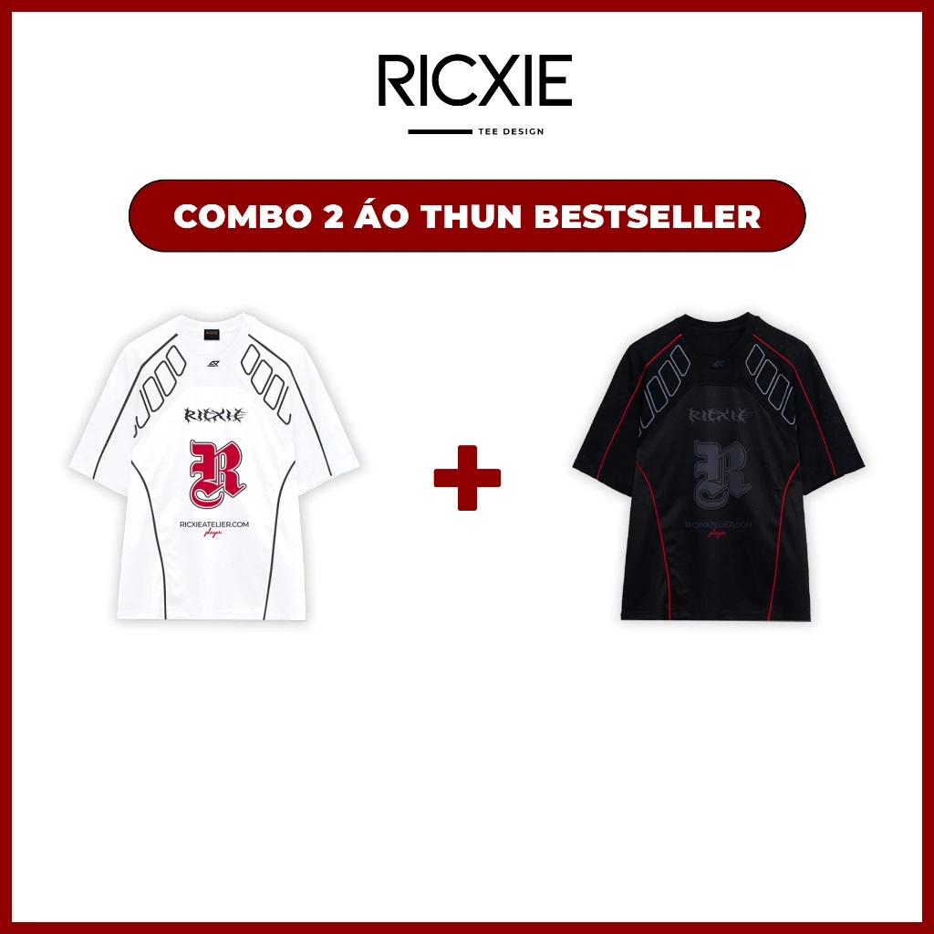 Combo 2 Áo Thun Lưới Ricxie R.Đỏ Phối Né - Top Áo Thể Thao Unisex Nam Nữ From Rộng
