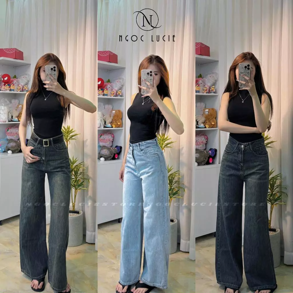 (CHIỀU DÀI QUẦN 100CM) Q46 - Quần Jean Ống Suông To Rộng Basic Vải Cao Cấp - Ngọc Lucie