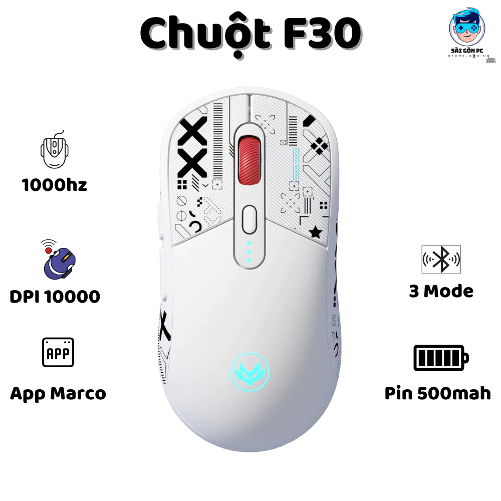 Chuột Silent Gaming Atas F30 Không dây Bluetooth - 3 MODE - Sử dụng liên tục 50h - Có app Marco