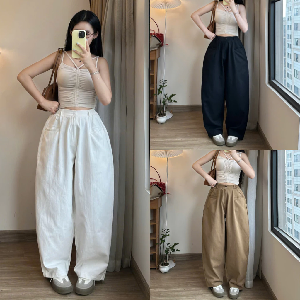 Quần Kaki Harem Túi Ngang Cạp Bán Chun Form Rộng Hot Trend Retrostyle Quankaki44