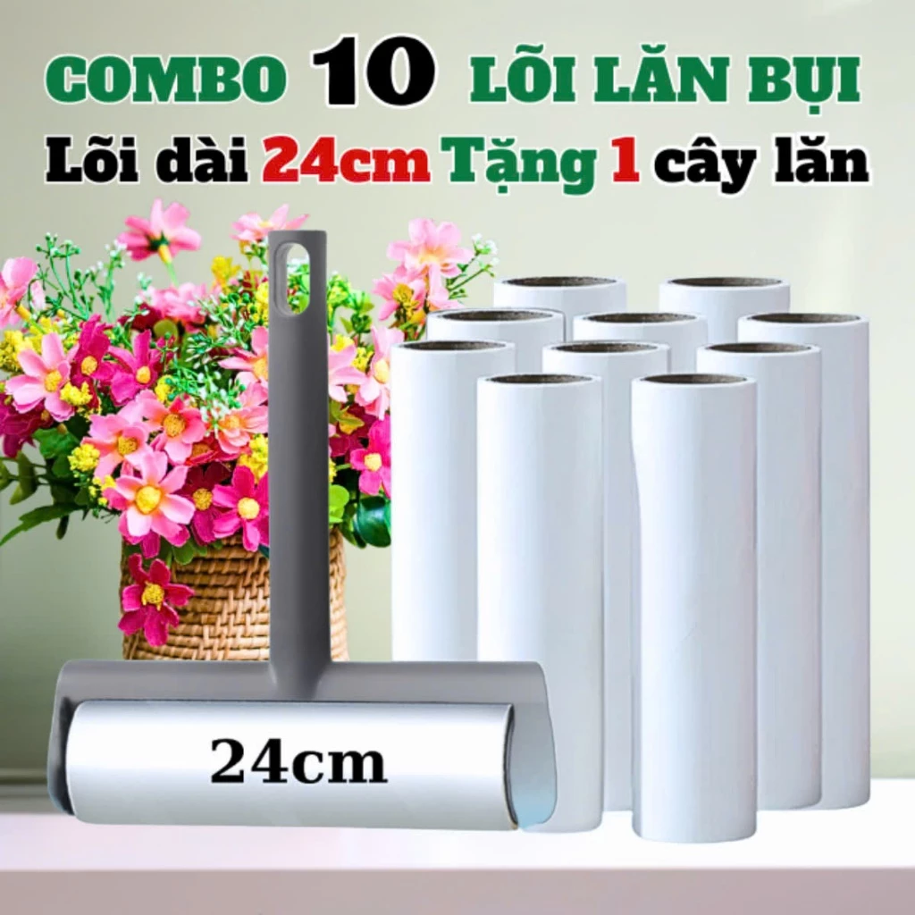 Cây lăn bụi quần áo COMBO 10 lõi loại dày 55 lớp TẶNG 1 cây lăn (màu ngẫu nhiên) phủi bụi ghế sofa chăn mền giường ngủ