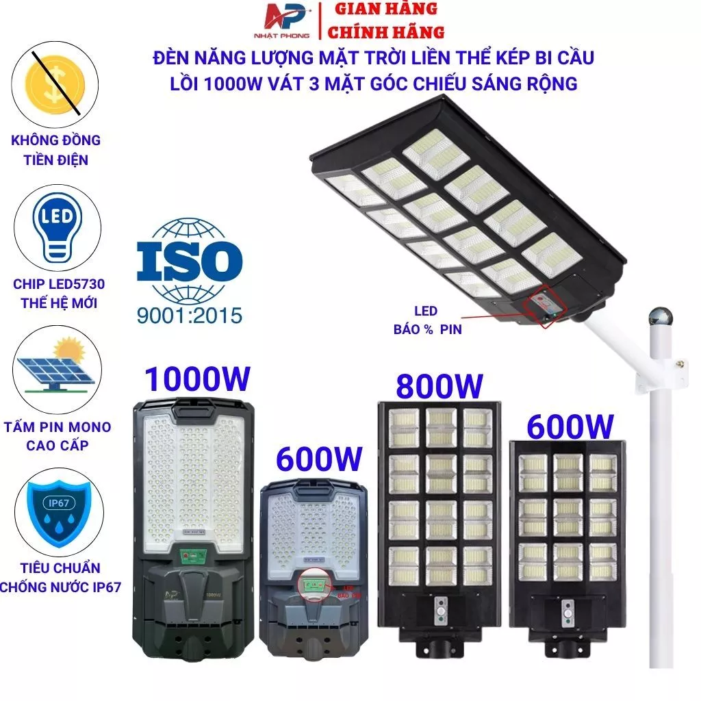 Đèn năng lượng mặt trời NP Nhật Phong siêu sáng loại liền thể 400W 600W 800W,cảm biến chuyển động bảo hành 2 năm