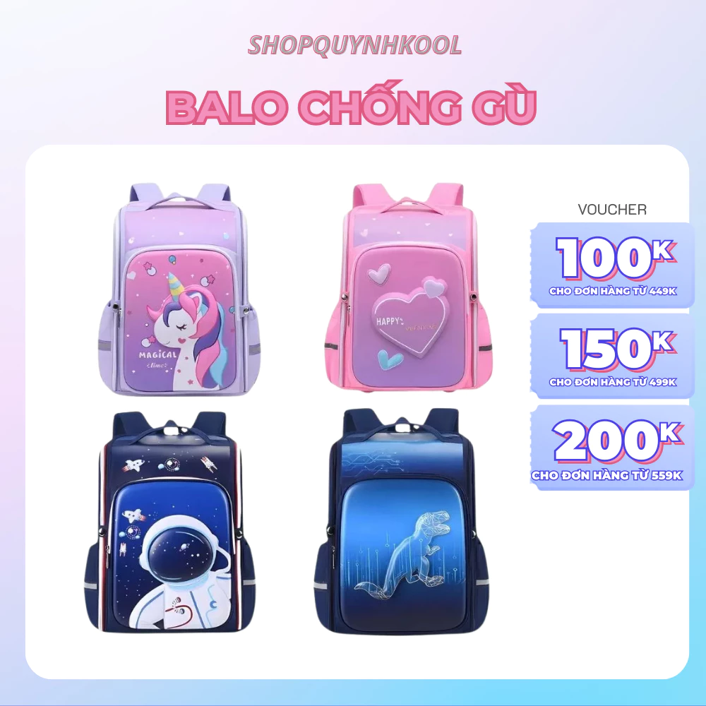 Balo đi học DIDOOGLT chống gù in hình 3D nổi cho học sinh cấp 1, chất liệu vải chống nước có phản quang