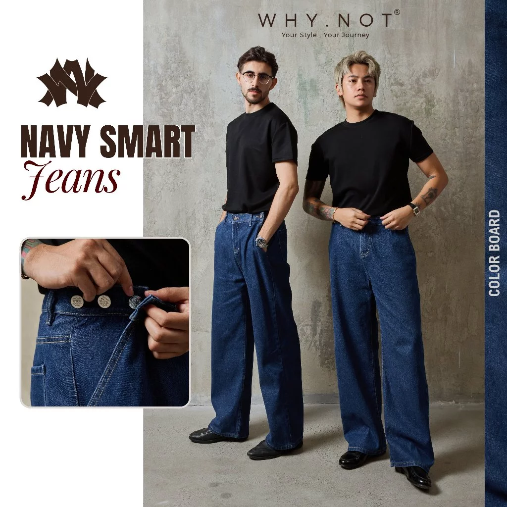 [Có Bigsize] - Quần Jean Nam WHY NOT SMART JEANS Ống Suông Điều Chỉnh Độ Rộng Cạp Màu Xanh Navy