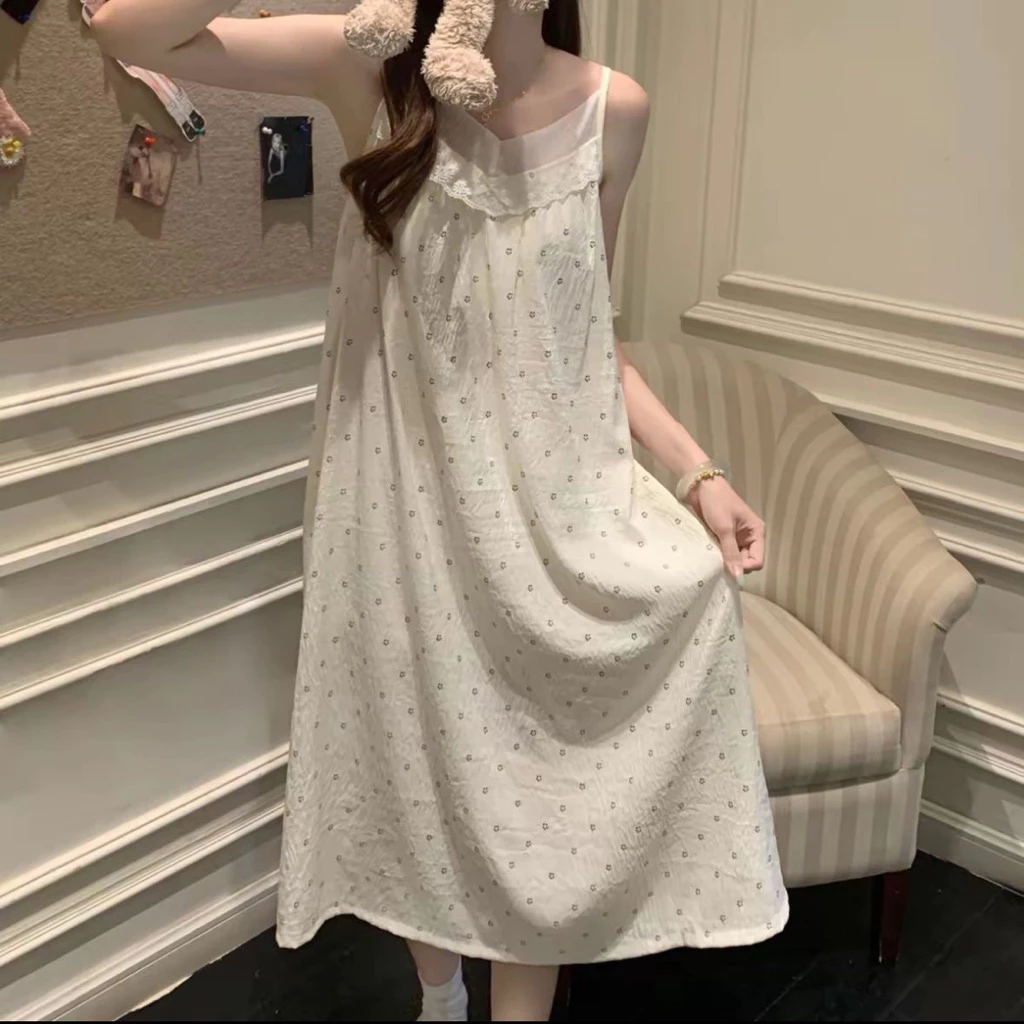 Mới mùa hè Cloud cotton tay áo không tay dễ thương áo ngủ nightgown phụ nữ