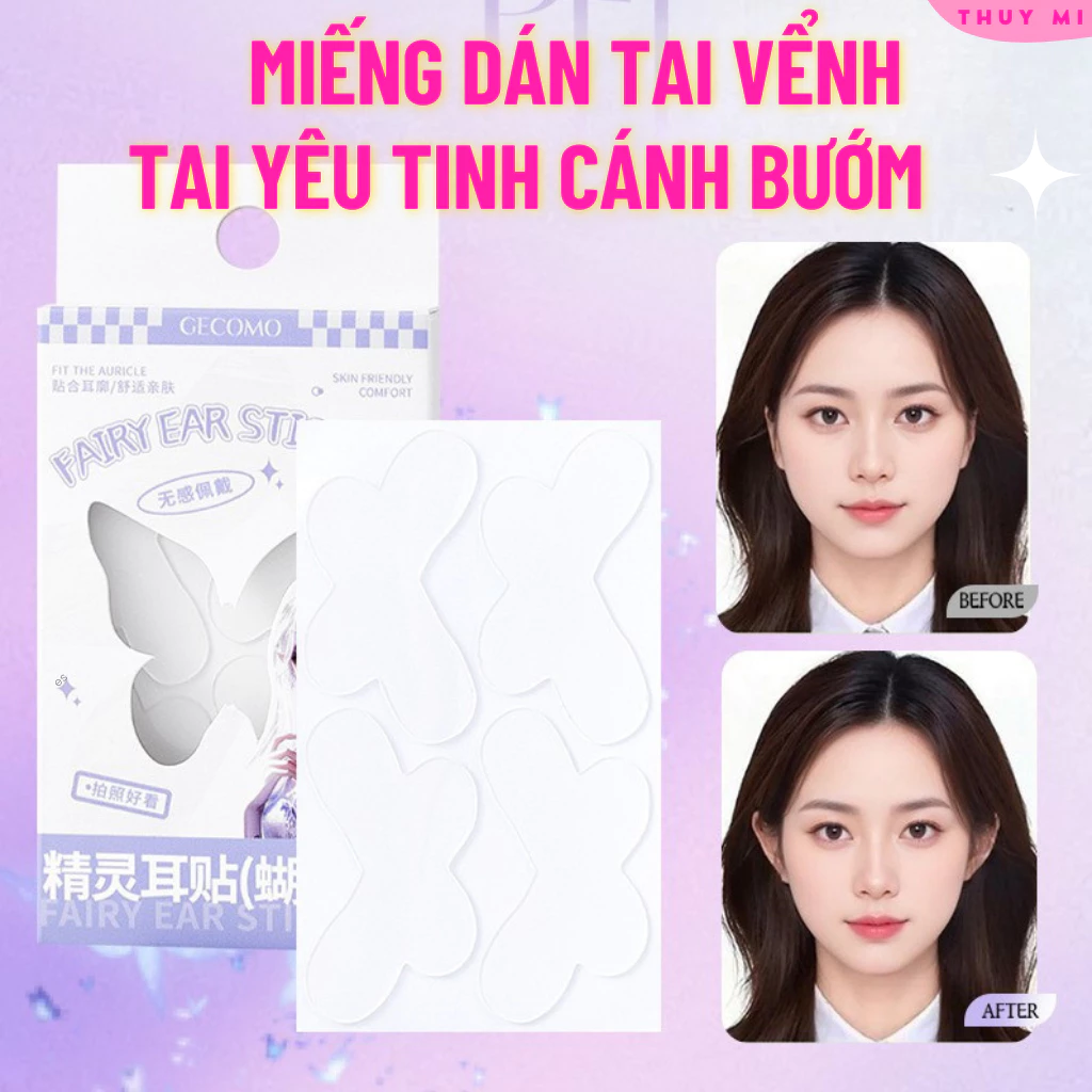 Hộp Miếng Dán Tai Vểnh, Dán Tai Yêu Tinh Trong Suốt Hình Cánh Bướm GECOMO