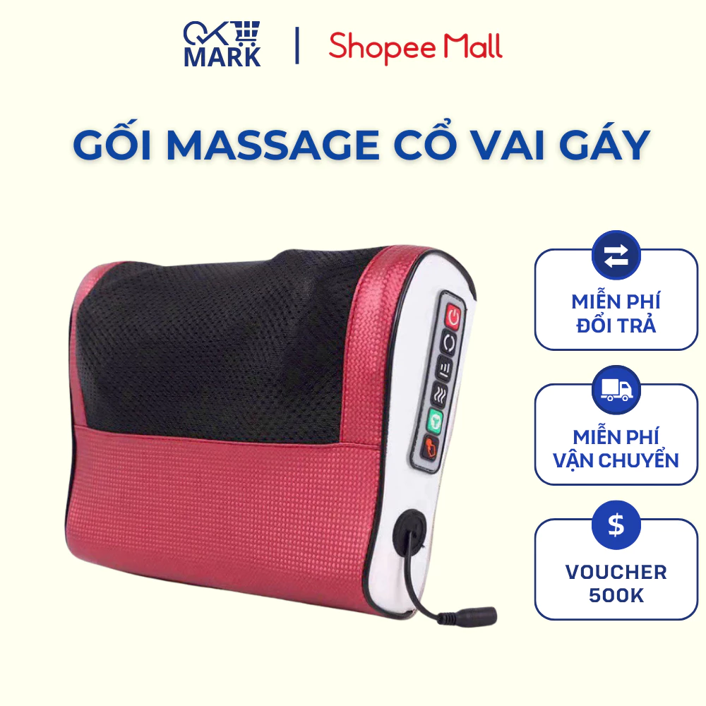 Gối massage cổ vai gáy, máy massage hồng ngoại 20 bi cao cấp hỗ trợ mát xa toàn thân