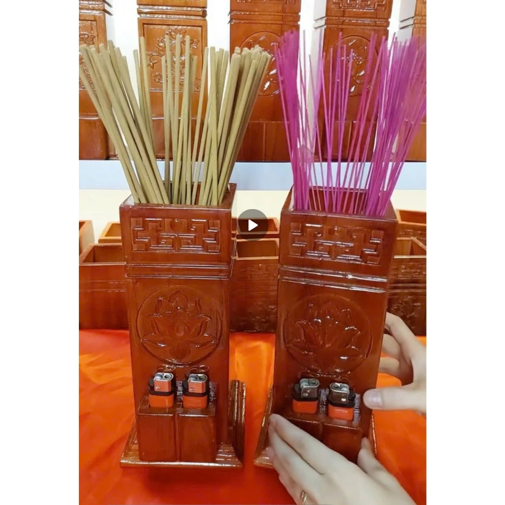 ỐNG ĐỰNG HƯƠNG ban thờ, chất liệu GỖ MÍT, có ô để bật lửa, sang trọng, tinh tế, ship màu ngẫu nhiên