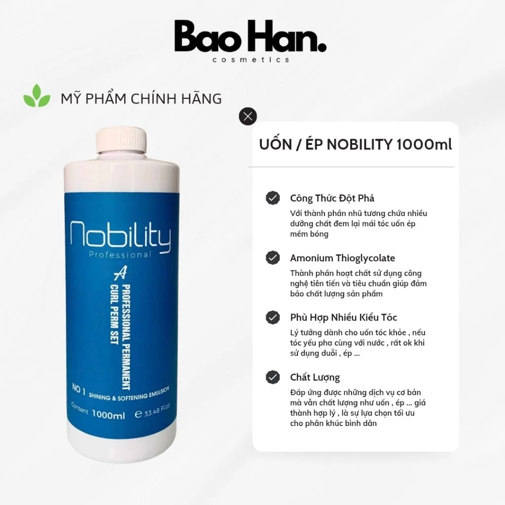THUỐC UỐN ÉP TÓC NOBILITY NO.1 (1000ML) - THUỐC UỐN NÓNG CHUYÊN NGHIỆP, MỀM HÓA NHANH, GIÚP TÓC CĂNG SÓNG & SIÊU BÓNG