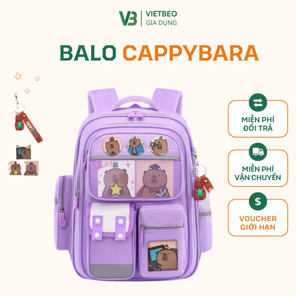 Cặp sách chống gù DIDOOGLT - Balo Capybara cặp đi học nhiều ngăn cho bé tiểu học lớp 1-6